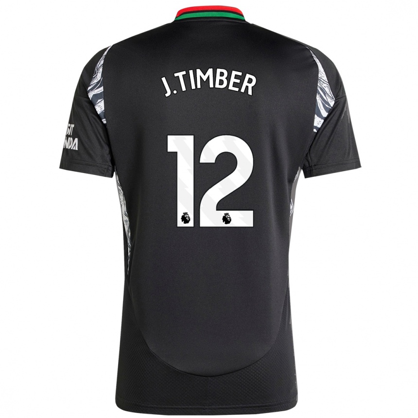 Kids Football Jurrien Timber #12 Black Away Jersey 2024/25 T-Shirt Nz