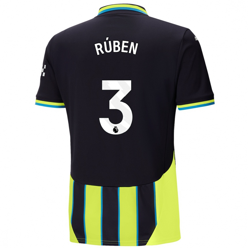 Kids Football Ruben Dias #3 Blue Yellow Away Jersey 2024/25 T-Shirt Nz