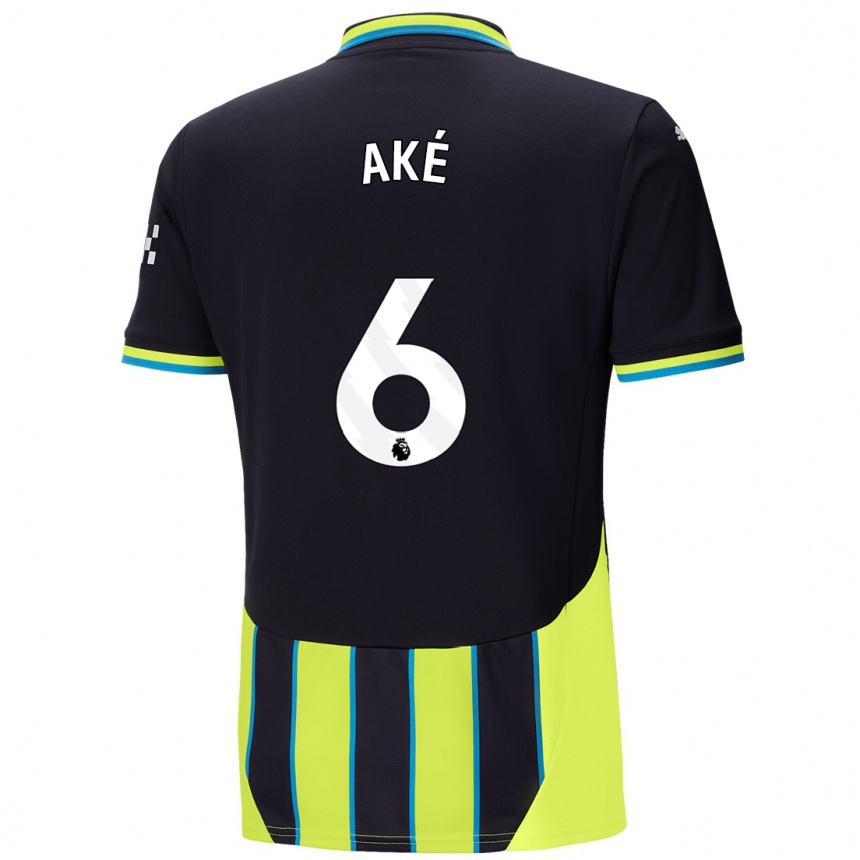 Kids Football Nathan Ake #6 Blue Yellow Away Jersey 2024/25 T-Shirt Nz