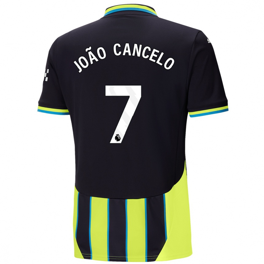 Kids Football Joao Cancelo #7 Blue Yellow Away Jersey 2024/25 T-Shirt Nz