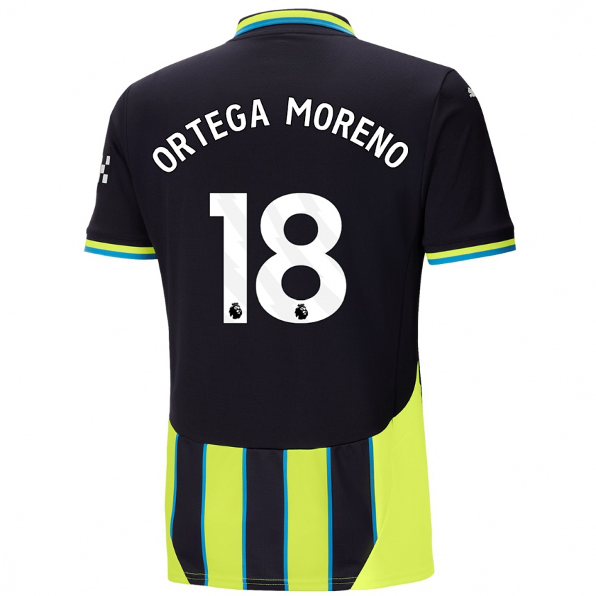 Kids Football Stefan Ortega Moreno #18 Blue Yellow Away Jersey 2024/25 T-Shirt Nz