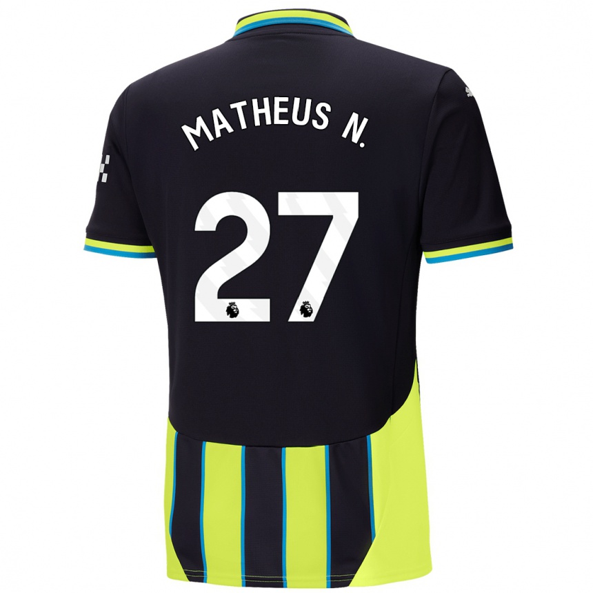 Kids Football Matheus Nunes #27 Blue Yellow Away Jersey 2024/25 T-Shirt Nz