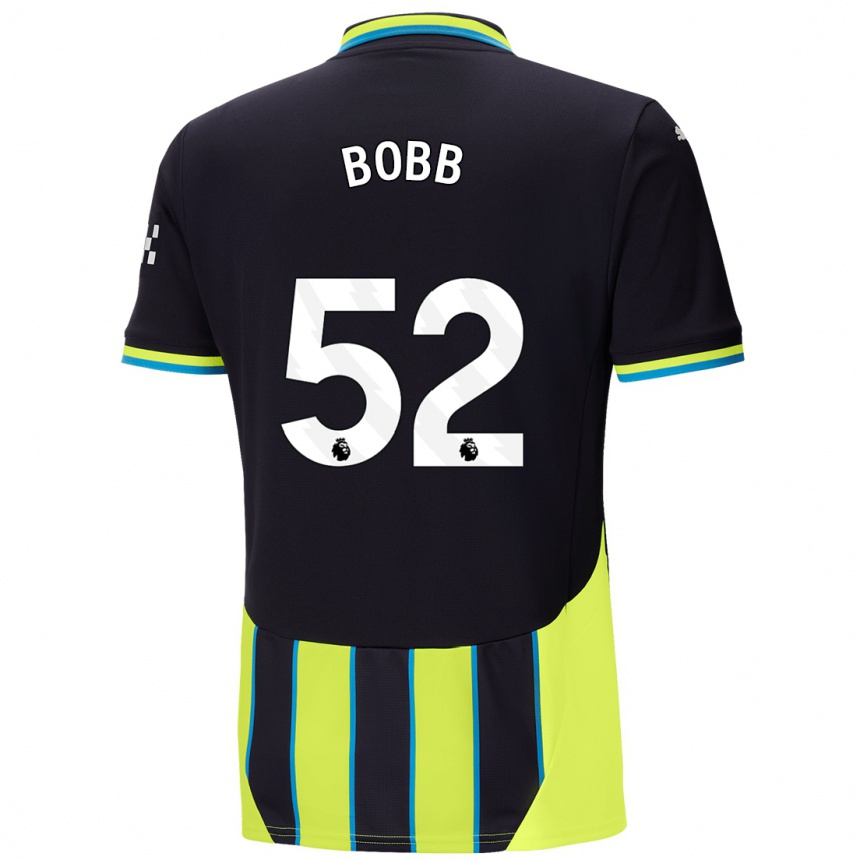 Kids Football Oscar Bobb #52 Blue Yellow Away Jersey 2024/25 T-Shirt Nz