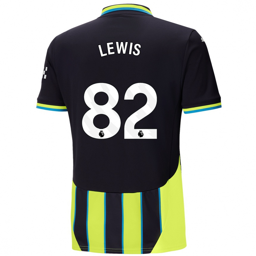 Kids Football Rico Lewis #82 Blue Yellow Away Jersey 2024/25 T-Shirt Nz