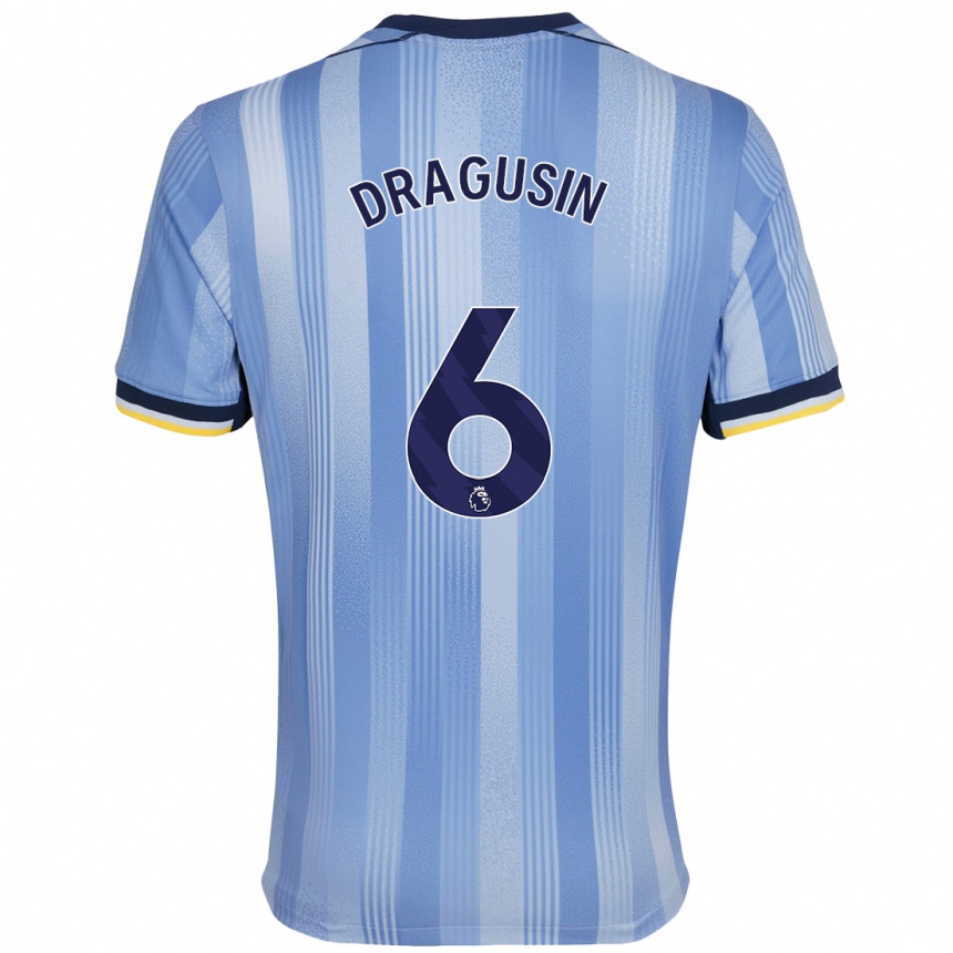 Kids Football Radu Drăgușin #6 Light Blue Away Jersey 2024/25 T-Shirt Nz