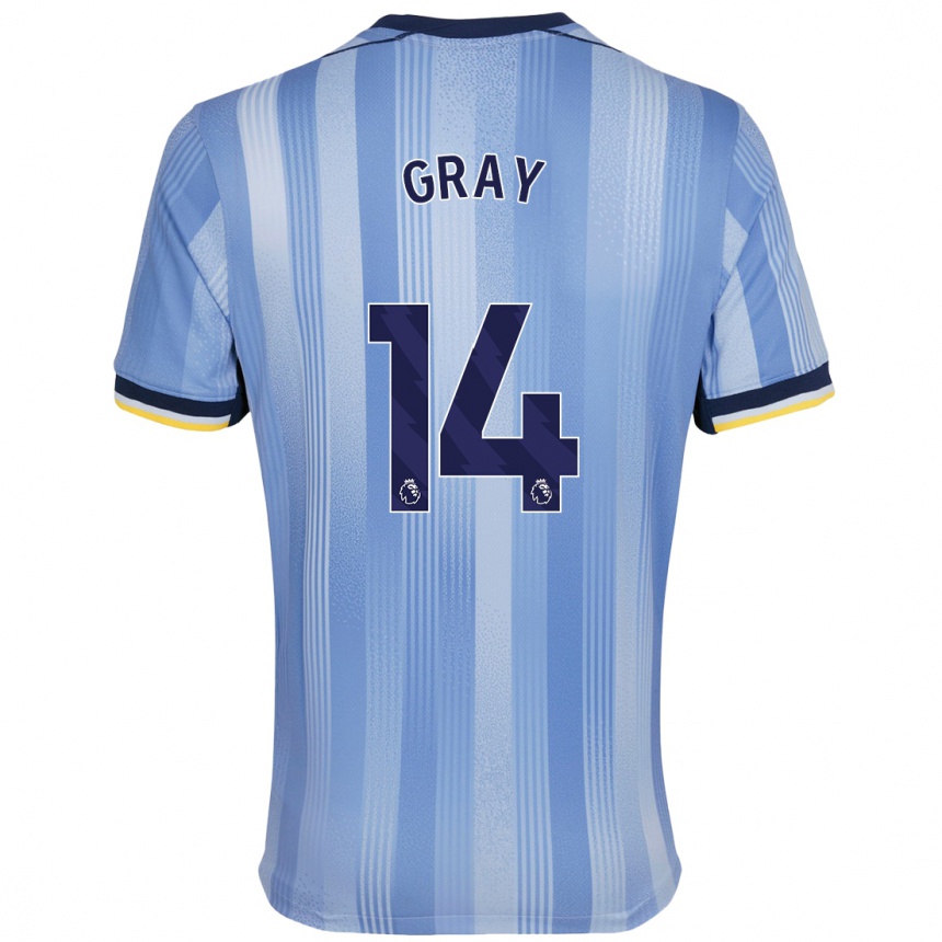 Kids Football Archie Gray #14 Light Blue Away Jersey 2024/25 T-Shirt Nz