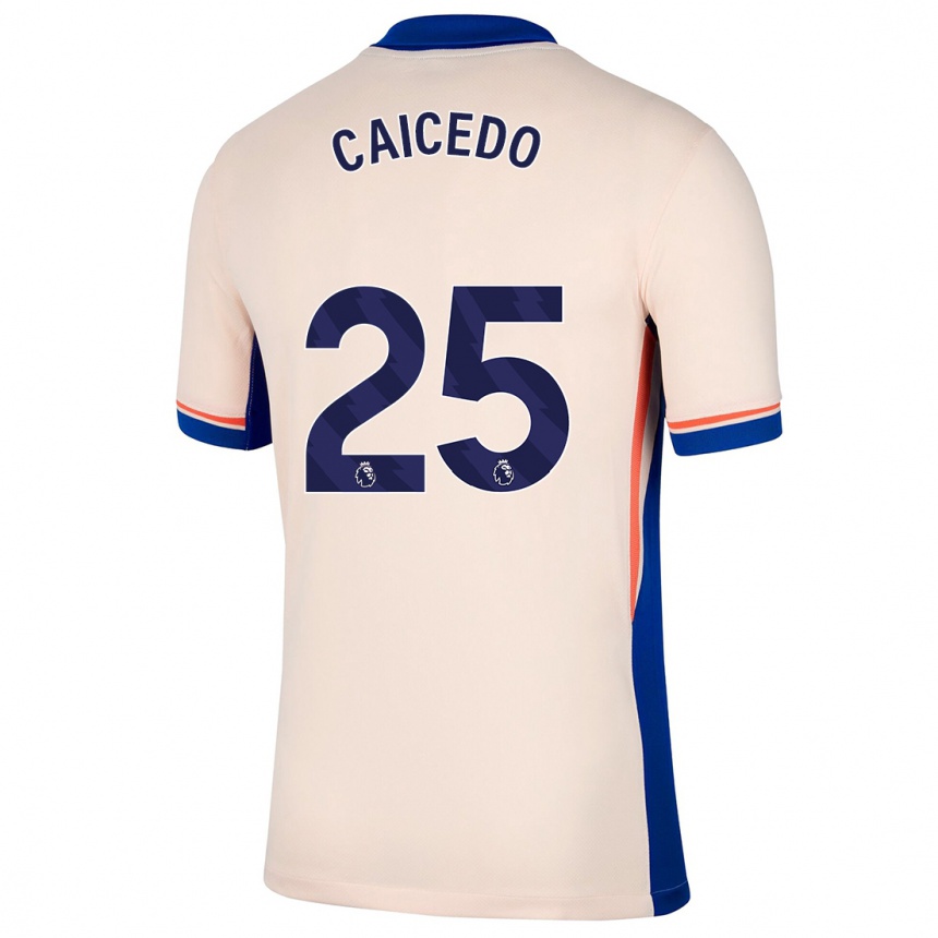 Kids Football Moisés Caicedo #25 Light Beige Away Jersey 2024/25 T-Shirt Nz