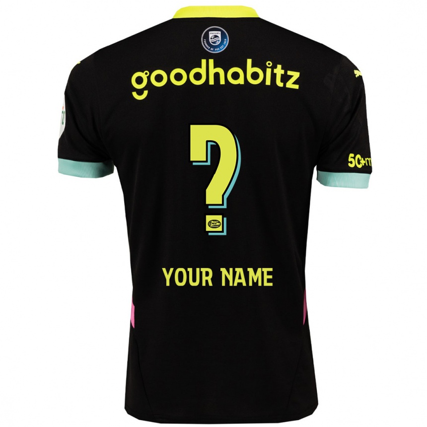 Kids Football Your Name #0 Black Yellow Away Jersey 2024/25 T-Shirt Nz