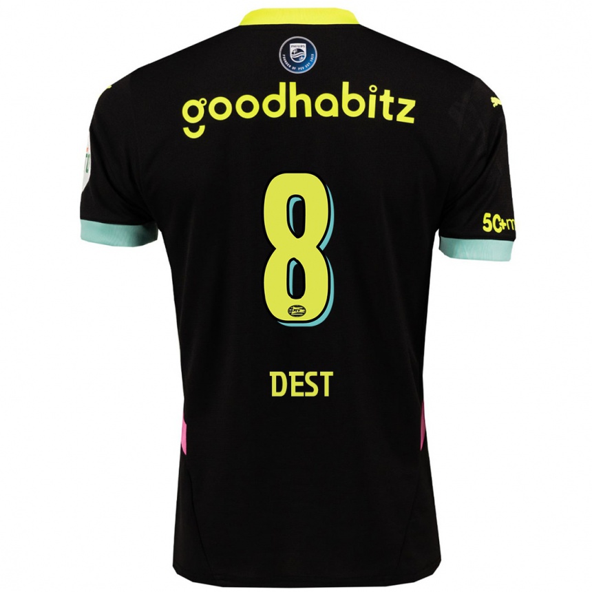 Kids Football Sergino Dest #8 Black Yellow Away Jersey 2024/25 T-Shirt Nz