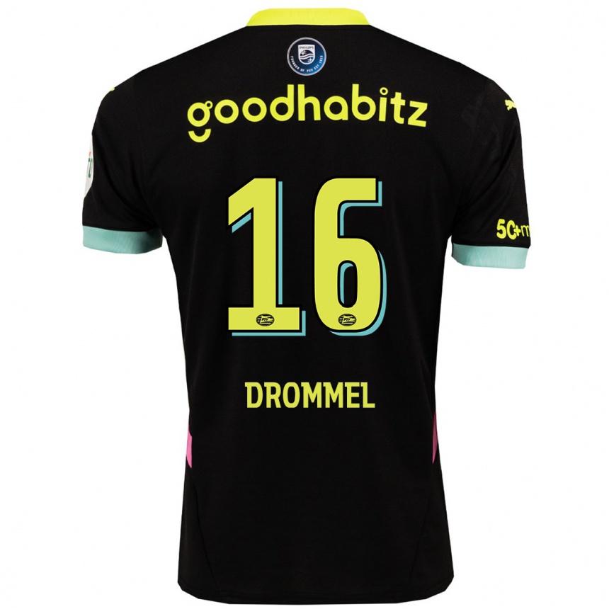 Kids Football Joël Drommel #16 Black Yellow Away Jersey 2024/25 T-Shirt Nz