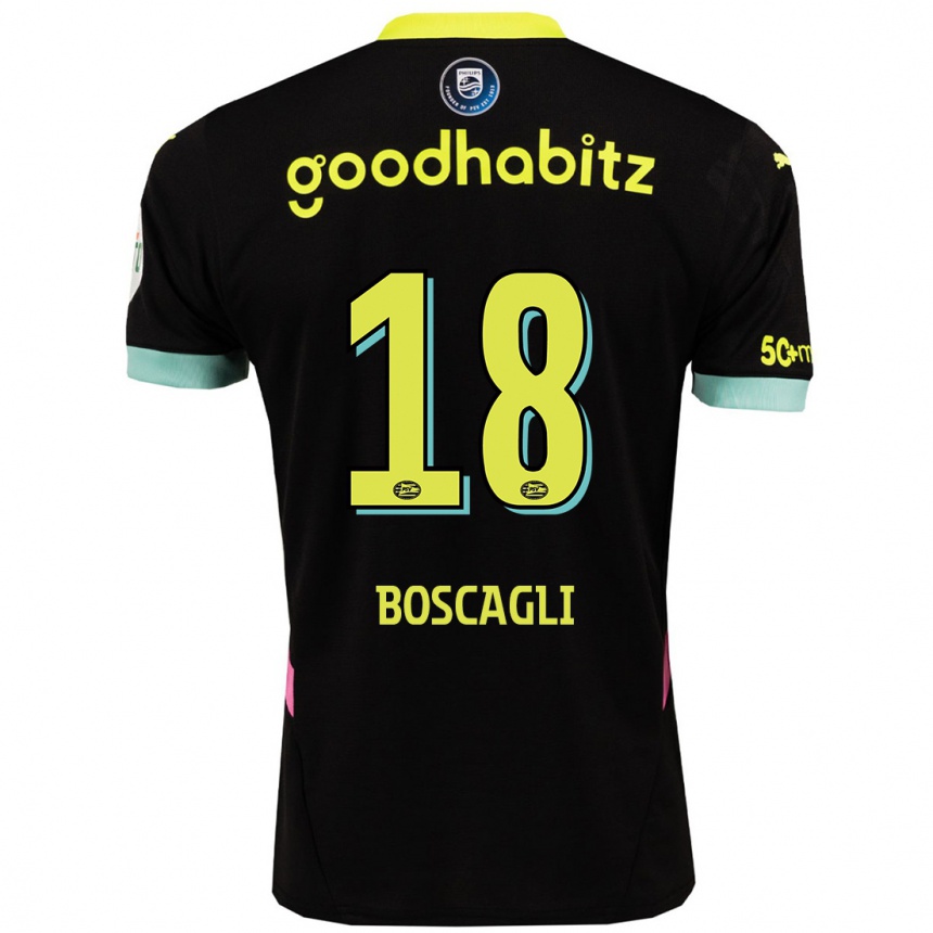 Kids Football Olivier Boscagli #18 Black Yellow Away Jersey 2024/25 T-Shirt Nz