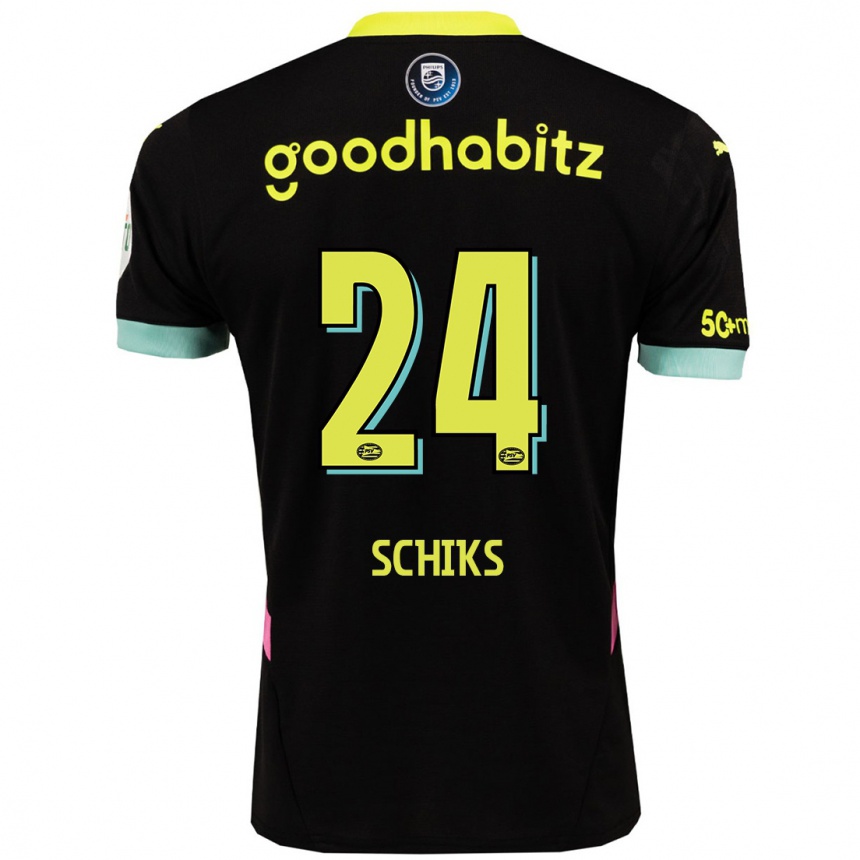 Kids Football Niek Schiks #24 Black Yellow Away Jersey 2024/25 T-Shirt Nz