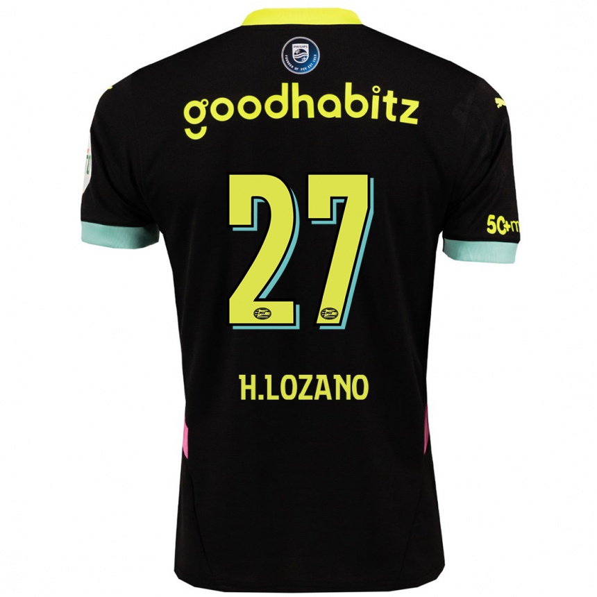 Kids Football Hirving Lozano #27 Black Yellow Away Jersey 2024/25 T-Shirt Nz