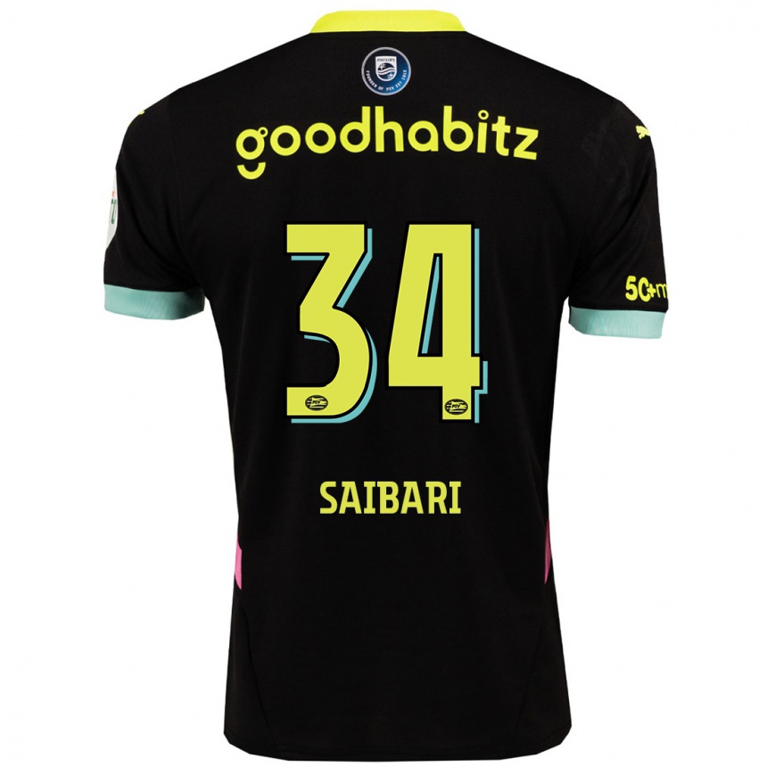 Kids Football Ismael Saibari #34 Black Yellow Away Jersey 2024/25 T-Shirt Nz