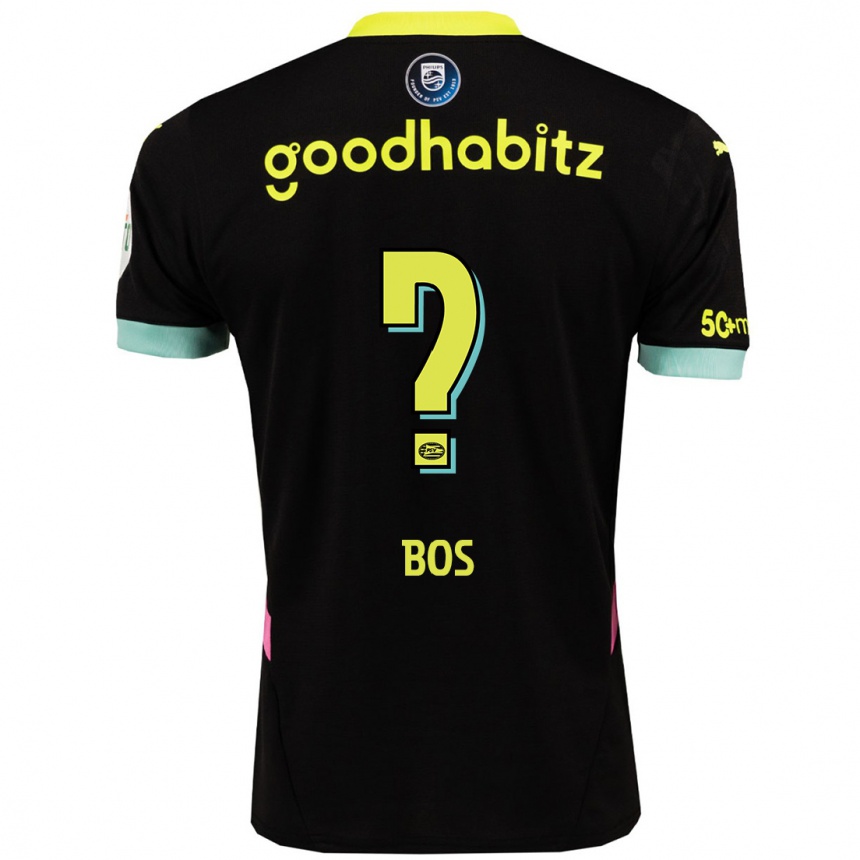 Kids Football Floris Bos #0 Black Yellow Away Jersey 2024/25 T-Shirt Nz