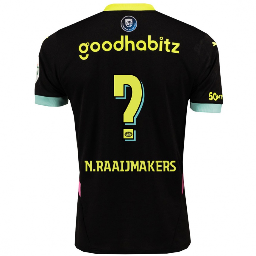 Kids Football Niels Raaijmakers #0 Black Yellow Away Jersey 2024/25 T-Shirt Nz