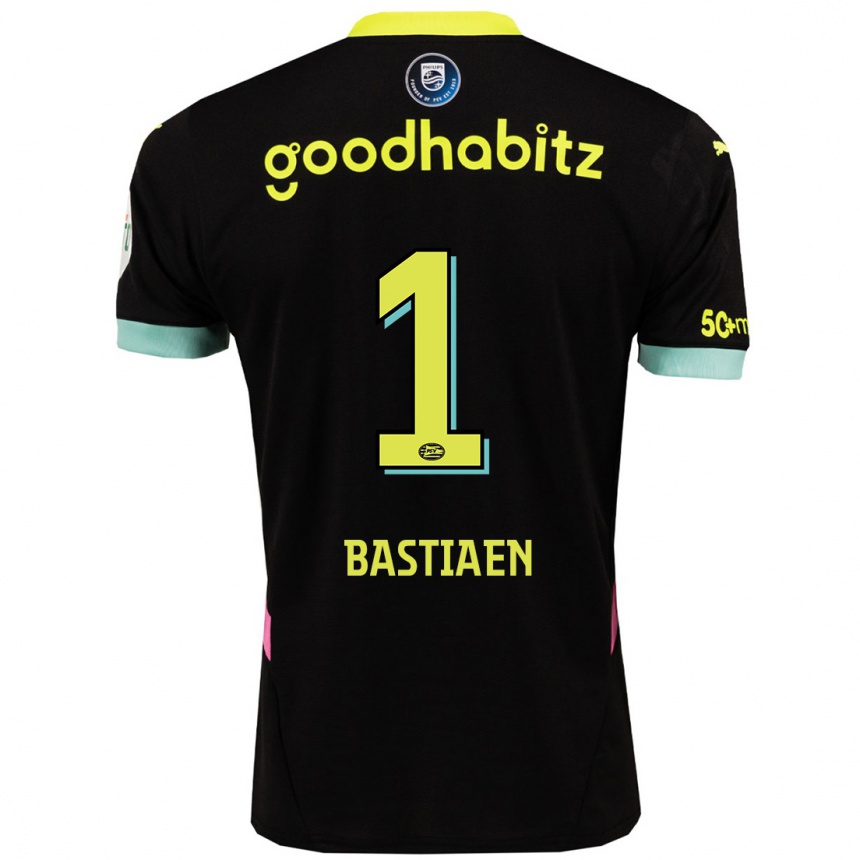 Kids Football Femke Bastiaen #1 Black Yellow Away Jersey 2024/25 T-Shirt Nz