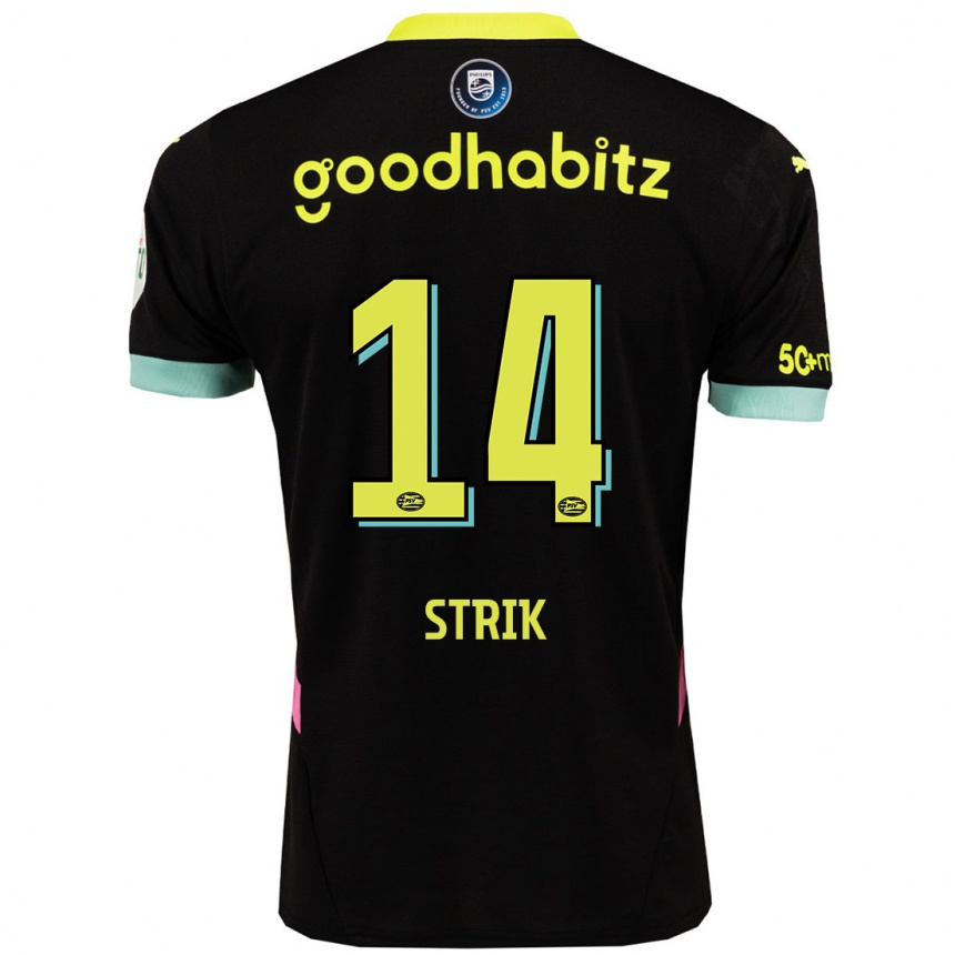 Kids Football Laura Strik #14 Black Yellow Away Jersey 2024/25 T-Shirt Nz