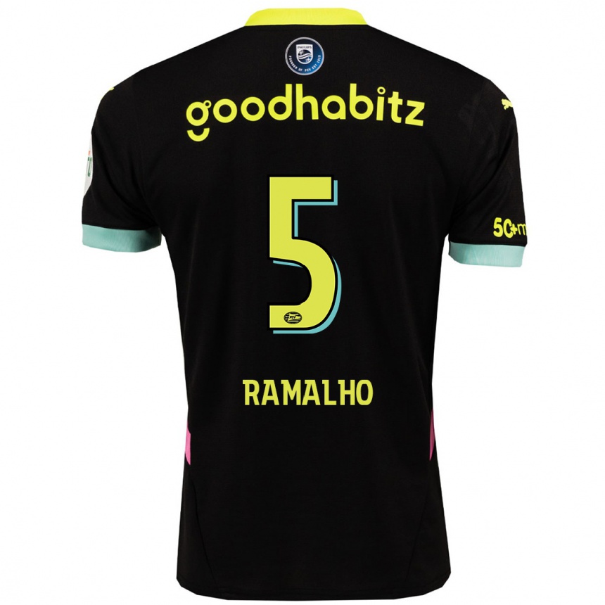 Kids Football André Ramalho #5 Black Yellow Away Jersey 2024/25 T-Shirt Nz