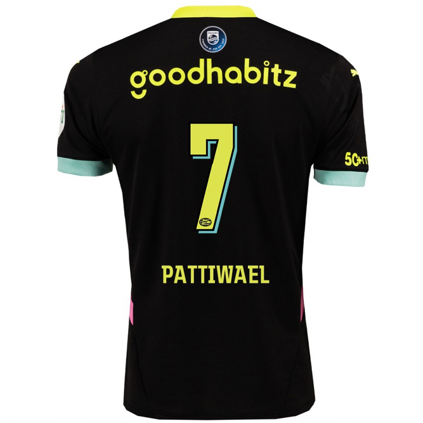 Kids Football Naomi Pattiwael #7 Black Yellow Away Jersey 2024/25 T-Shirt Nz