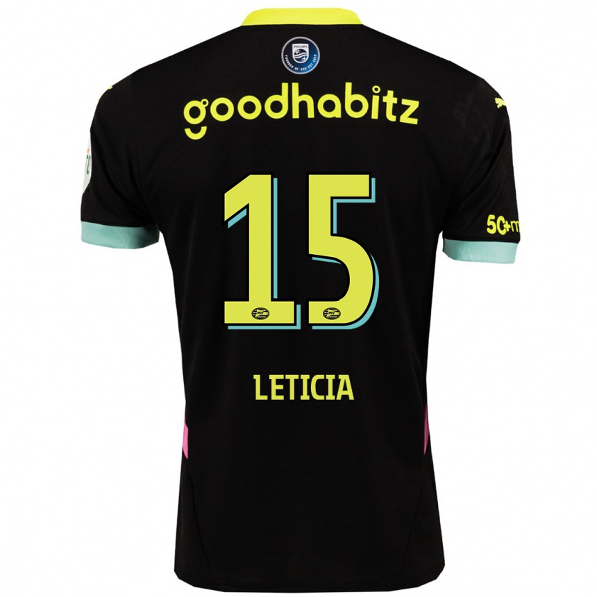 Kids Football Brazil Bra Leticia #15 Black Yellow Away Jersey 2024/25 T-Shirt Nz