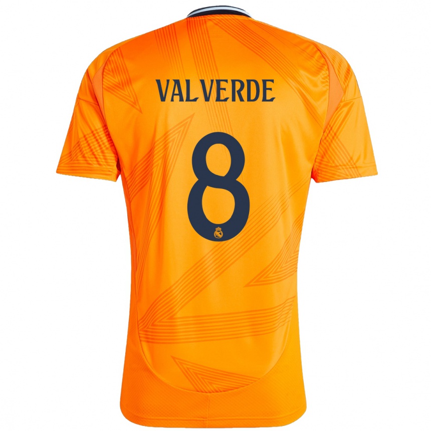 Kids Football Federico Valverde #8 Orange Away Jersey 2024/25 T-Shirt Nz