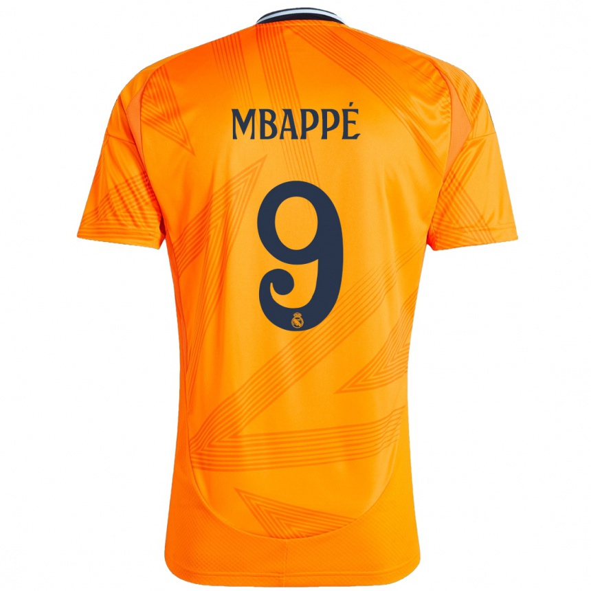 Kids Football Kylian Mbappe #9 Orange Away Jersey 2024/25 T-Shirt Nz