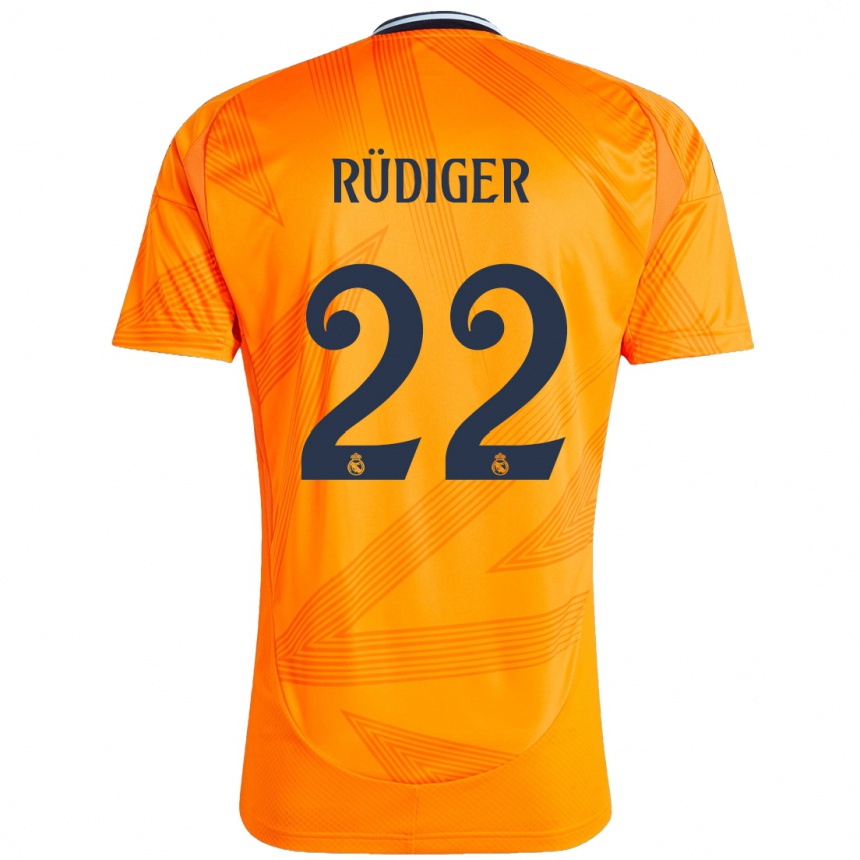 Kids Football Antonio Rudiger #22 Orange Away Jersey 2024/25 T-Shirt Nz