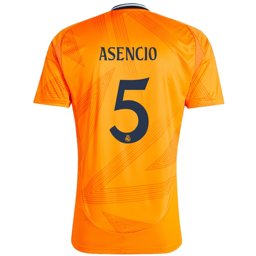 Kids Football Raul Asencio #5 Orange Away Jersey 2024/25 T-Shirt Nz