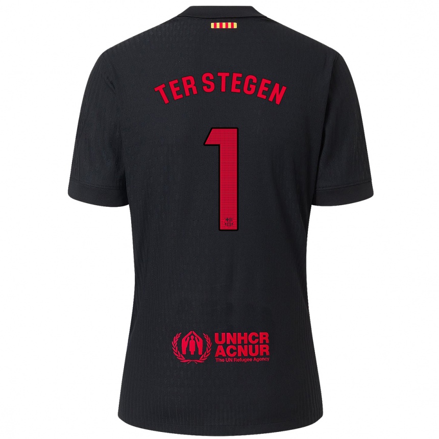 Kids Football Marc-Andre Ter Stegen #1 Black Red Away Jersey 2024/25 T-Shirt Nz