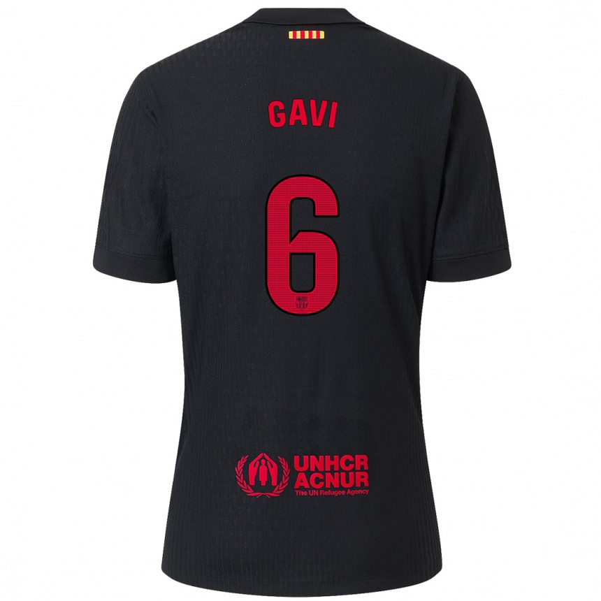 Kids Football Gavi #6 Black Red Away Jersey 2024/25 T-Shirt Nz