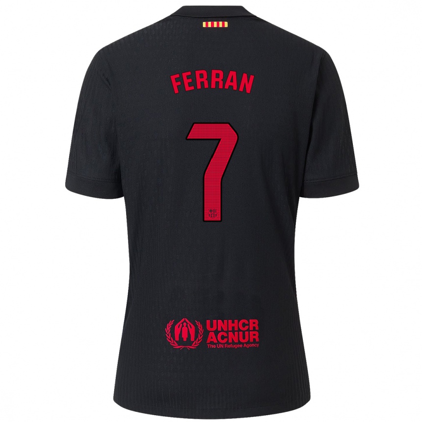 Kids Football Ferran Torres #7 Black Red Away Jersey 2024/25 T-Shirt Nz