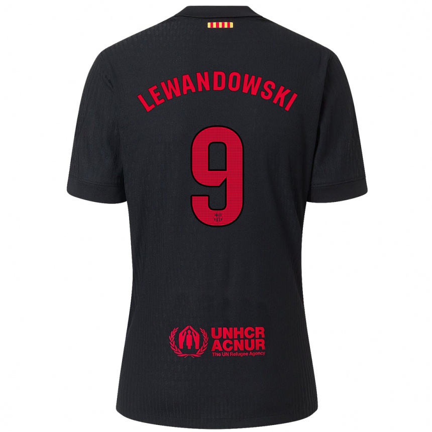 Kids Football Robert Lewandowski #9 Black Red Away Jersey 2024/25 T-Shirt Nz