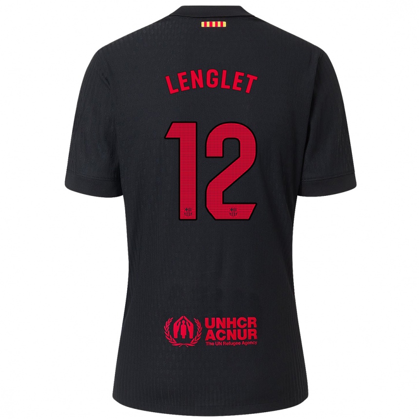 Kids Football Clement Lenglet #12 Black Red Away Jersey 2024/25 T-Shirt Nz