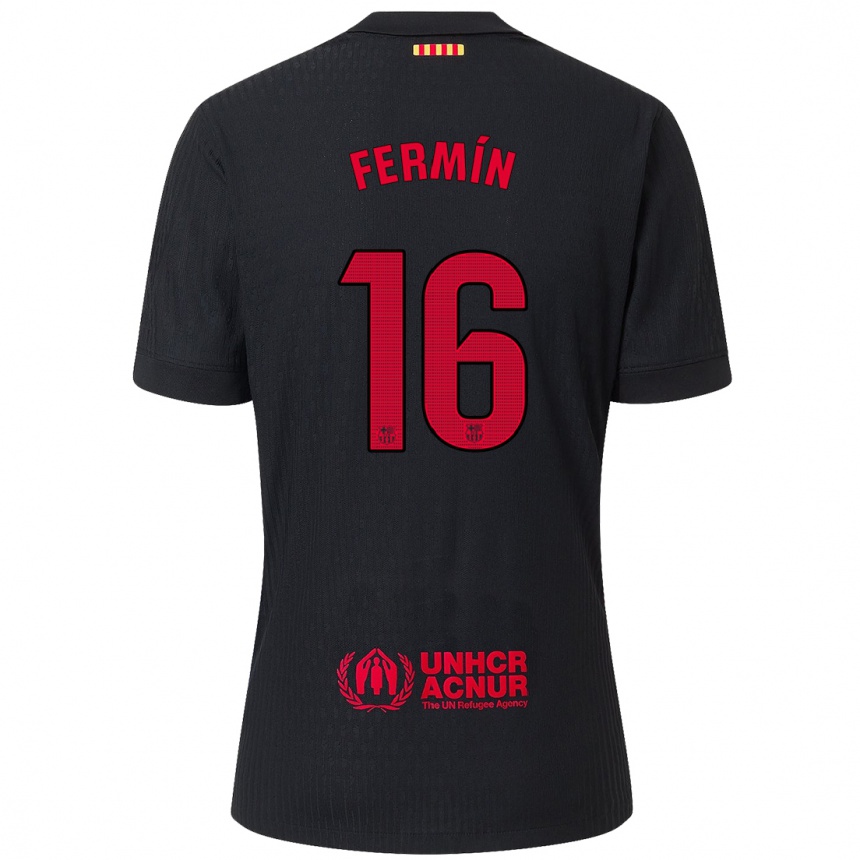 Kids Football Fermin Lopez #16 Black Red Away Jersey 2024/25 T-Shirt Nz