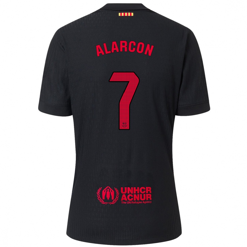 Kids Football Angel Alarcon #7 Black Red Away Jersey 2024/25 T-Shirt Nz