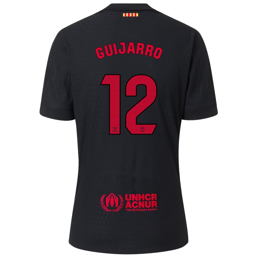 Kids Football Patricia Guijarro #12 Black Red Away Jersey 2024/25 T-Shirt Nz