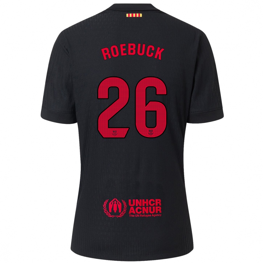 Kids Football Ellie Roebuck #26 Black Red Away Jersey 2024/25 T-Shirt Nz