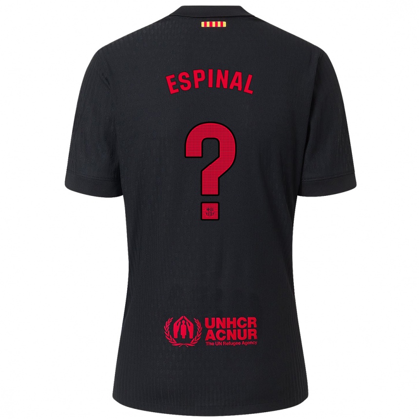 Kids Football Jorge Espinal #0 Black Red Away Jersey 2024/25 T-Shirt Nz