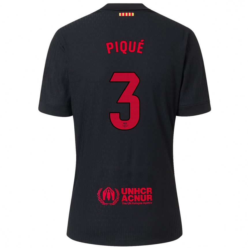 Kids Football Gerard Pique #3 Black Red Away Jersey 2024/25 T-Shirt Nz