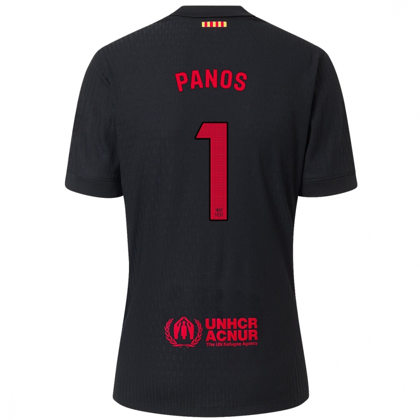 Kids Football Sandra Panos #1 Black Red Away Jersey 2024/25 T-Shirt Nz