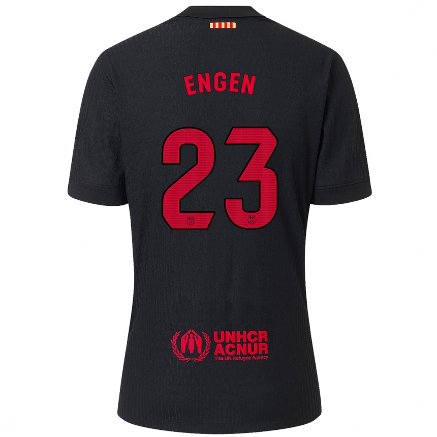 Kids Football Ingrid Engen #23 Black Red Away Jersey 2024/25 T-Shirt Nz