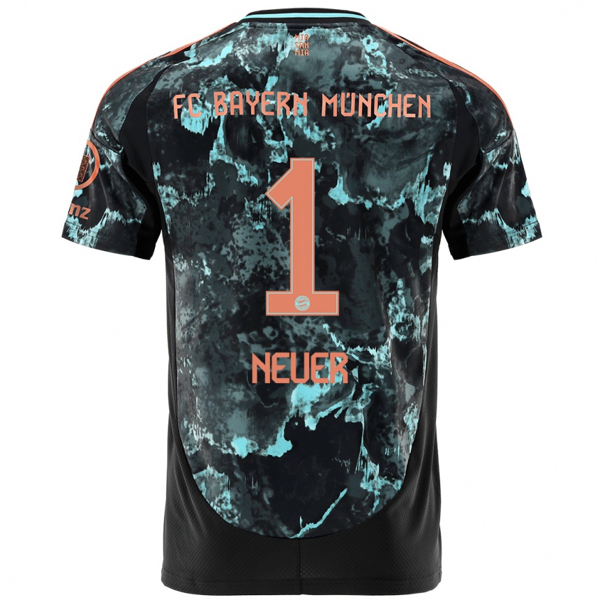 Kids Football Manuel Neuer #1 Black Away Jersey 2024/25 T-Shirt Nz