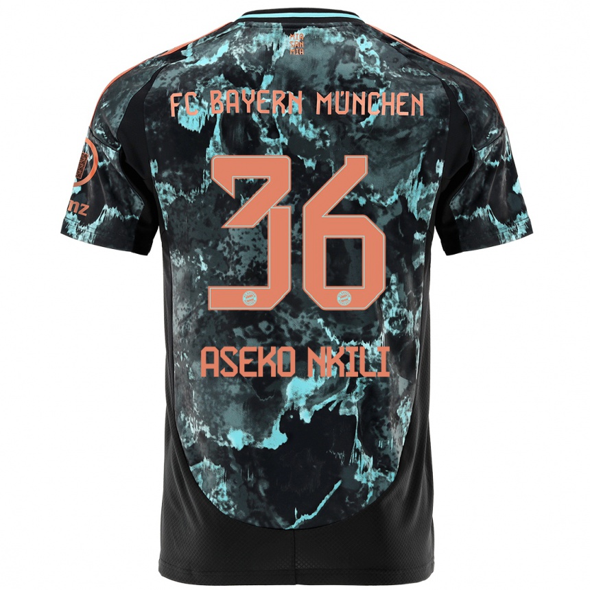 Kids Football Noel Aseko Nkili #36 Black Away Jersey 2024/25 T-Shirt Nz