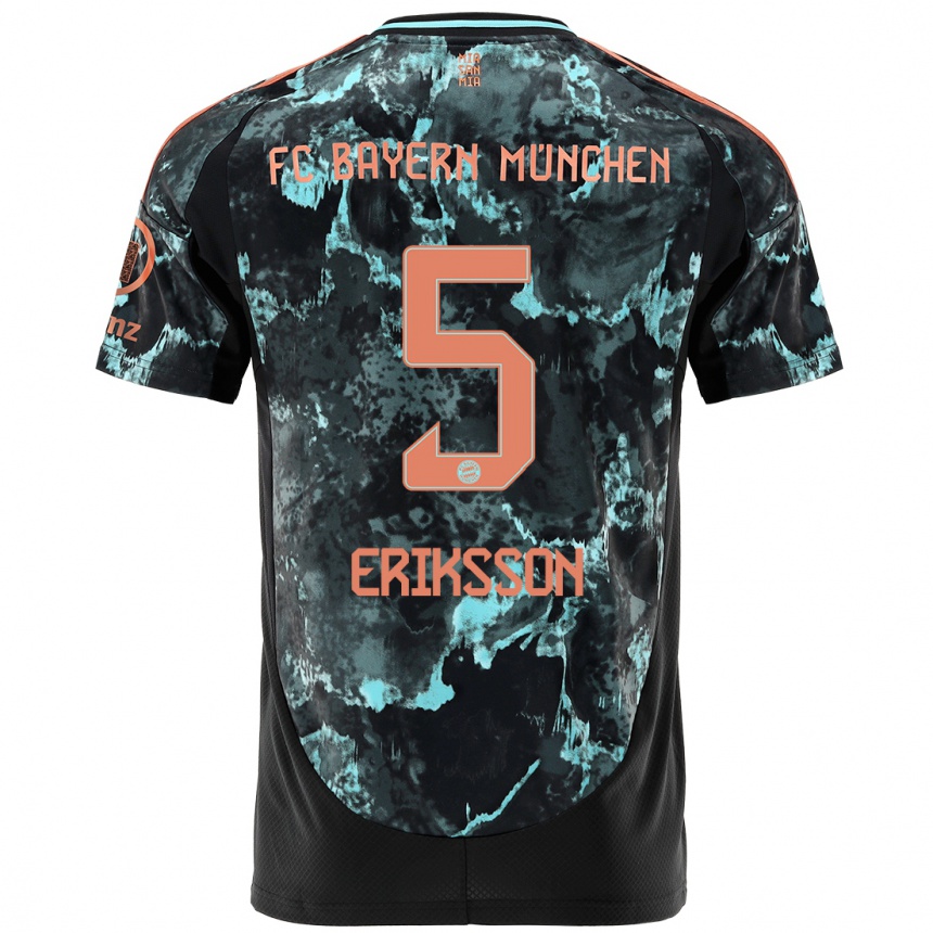 Kids Football Magdalena Eriksson #5 Black Away Jersey 2024/25 T-Shirt Nz