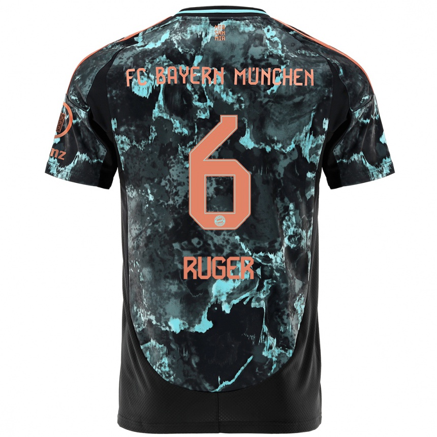 Kids Football Kurt Ruger #6 Black Away Jersey 2024/25 T-Shirt Nz