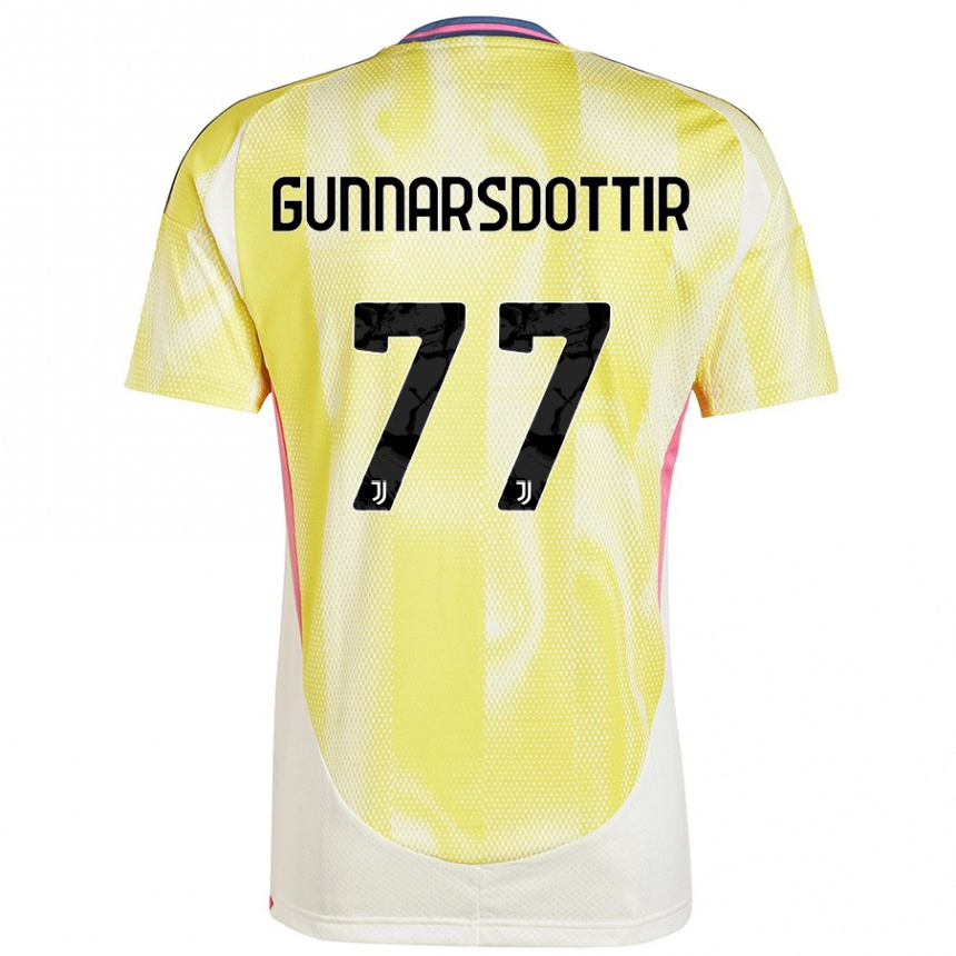 Kids Football Sara Bjork Gunnarsdottir #77 Solar Yellow Away Jersey 2024/25 T-Shirt Nz