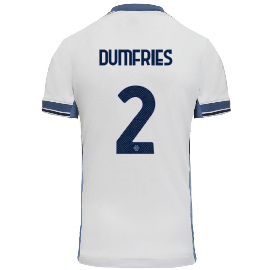 Kids Football Denzel Dumfries #2 White Grey Away Jersey 2024/25 T-Shirt Nz