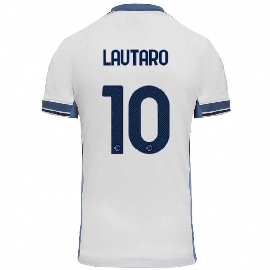 Kids Football Lautaro Martinez #10 White Grey Away Jersey 2024/25 T-Shirt Nz