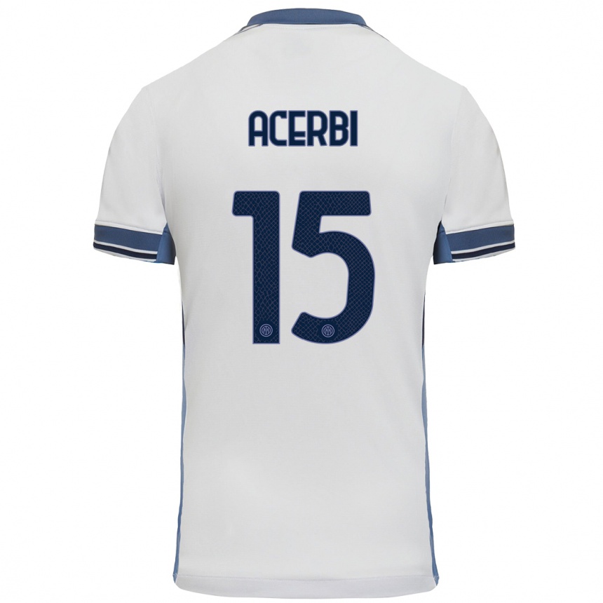 Kids Football Francesco Acerbi #15 White Grey Away Jersey 2024/25 T-Shirt Nz